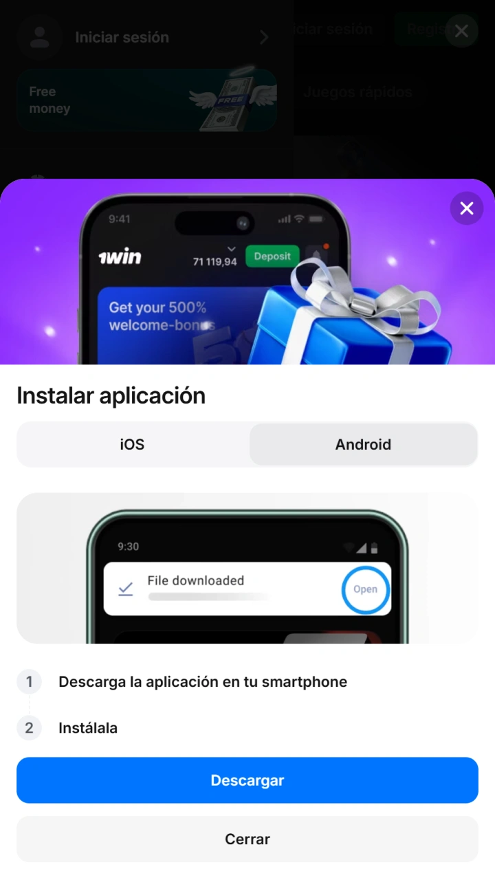 Click the blue button to start the secure download of the 1win application.