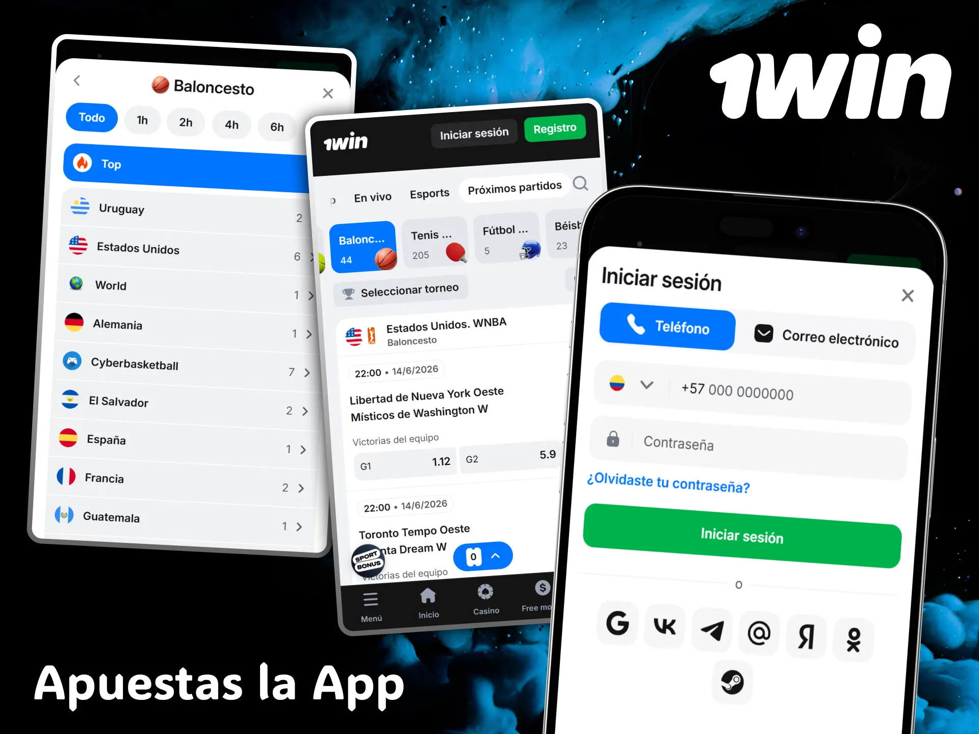 Install the official 1win app to follow your live basketball games.