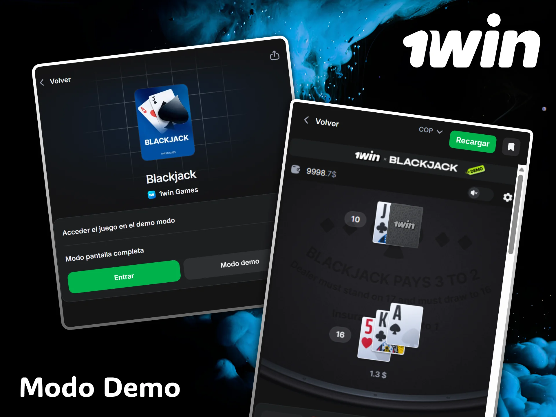 Try the convenient Blackjack demo mode to practice your games for free at 1win casino.