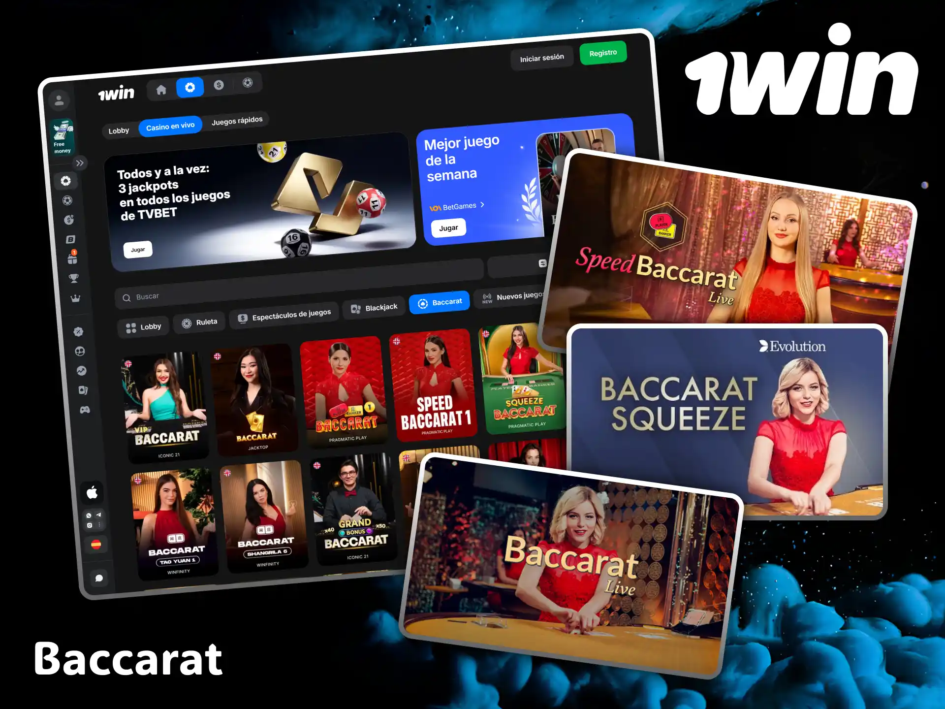 Try your luck at the exclusive baccarat tables available at the 1win casino.