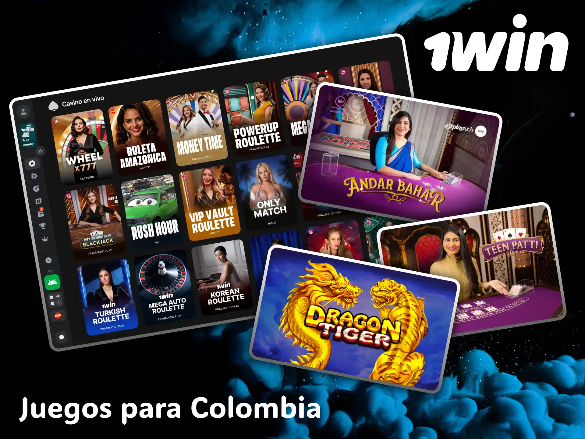 Enjoy a spectacular selection of live games adapted for Colombia at 1win casino.