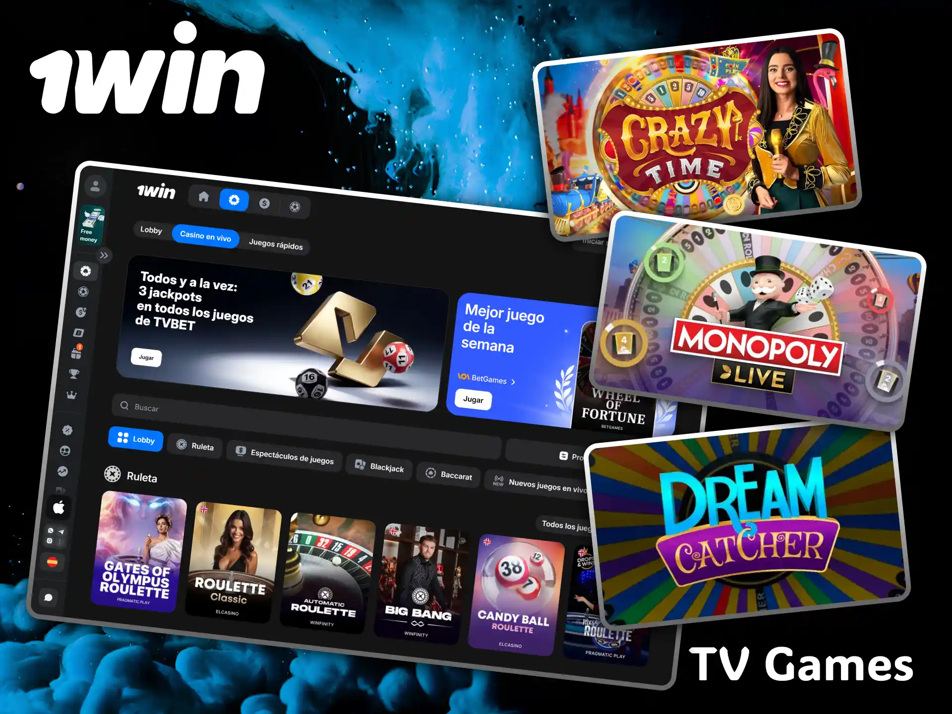 Have fun with the innovative and colorful TV games integrated into the 1win casino.
