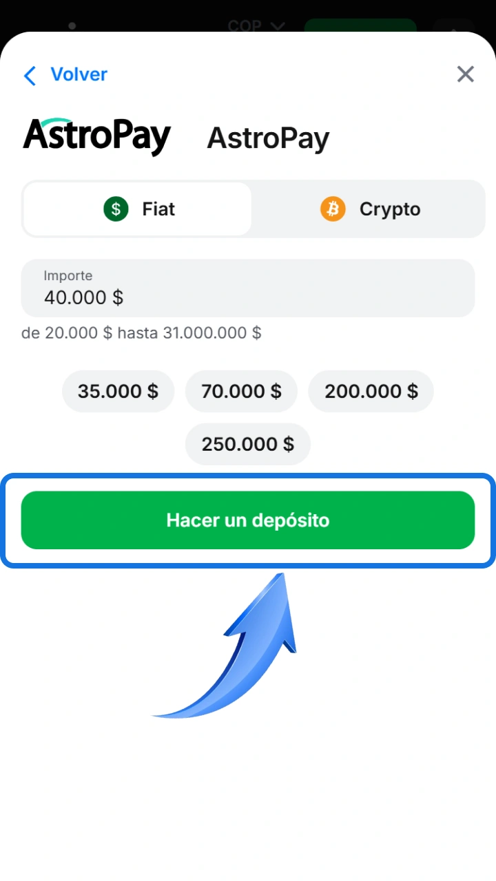 Make a quick deposit with AstroPay to enjoy the 1win experience.