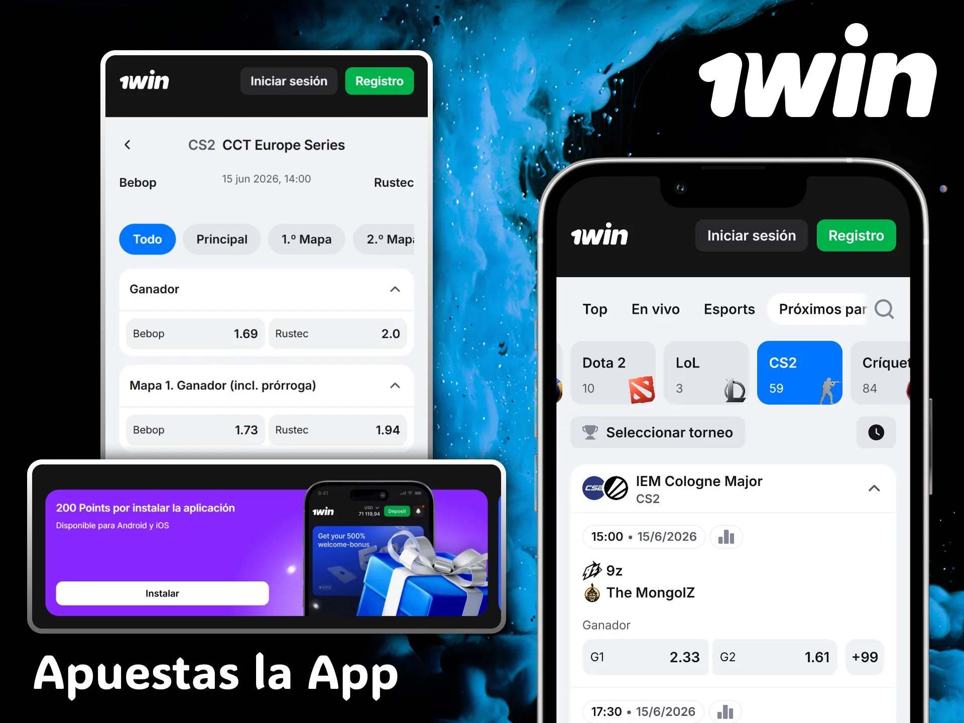 Install the convenient 1win mobile app and follow your CS2 matches live.