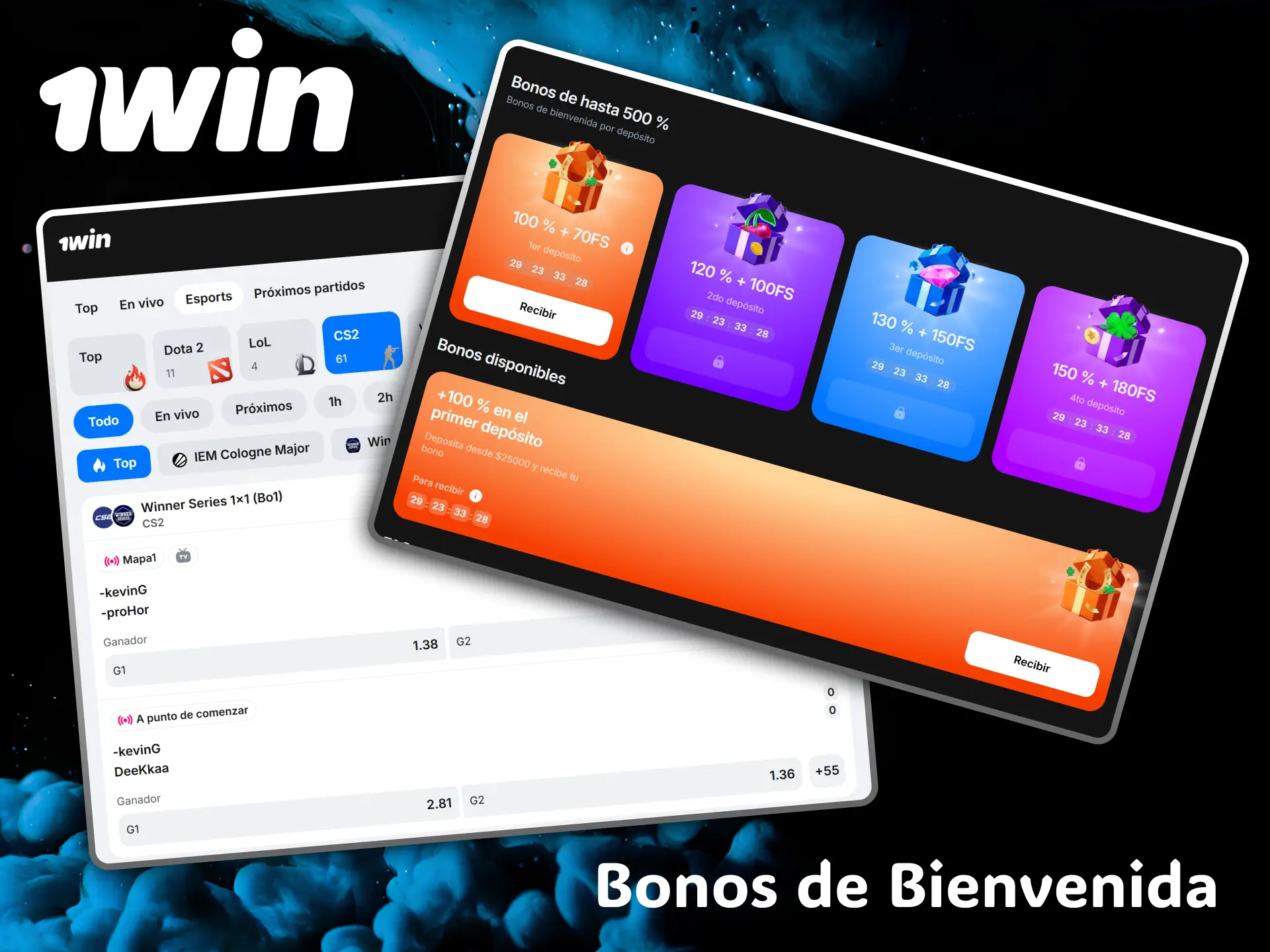 Get a generous welcome bonus for your CS2 bets on the 1win platform.