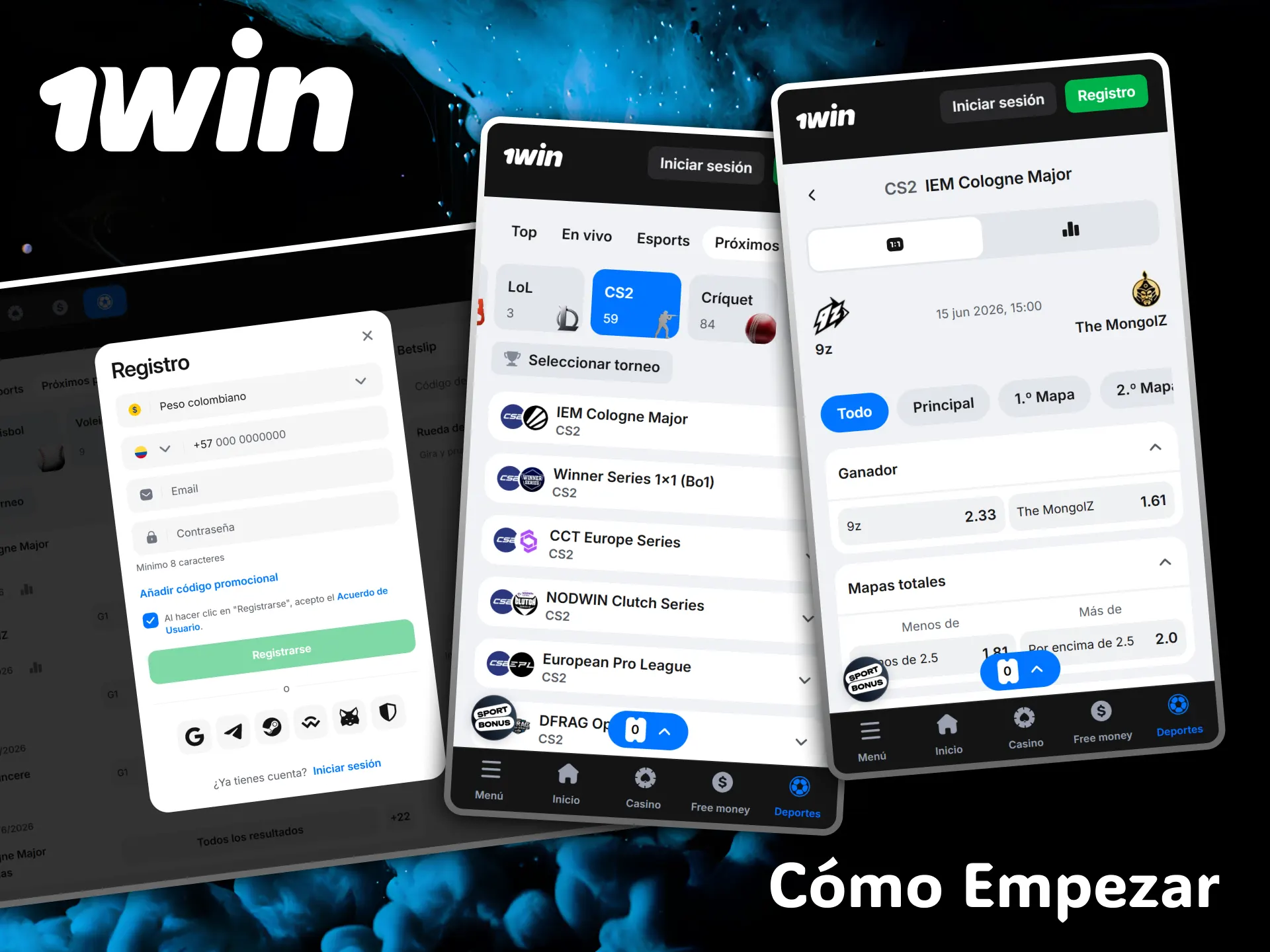 Register quickly and easily to bet on CS2 tournaments with 1win.
