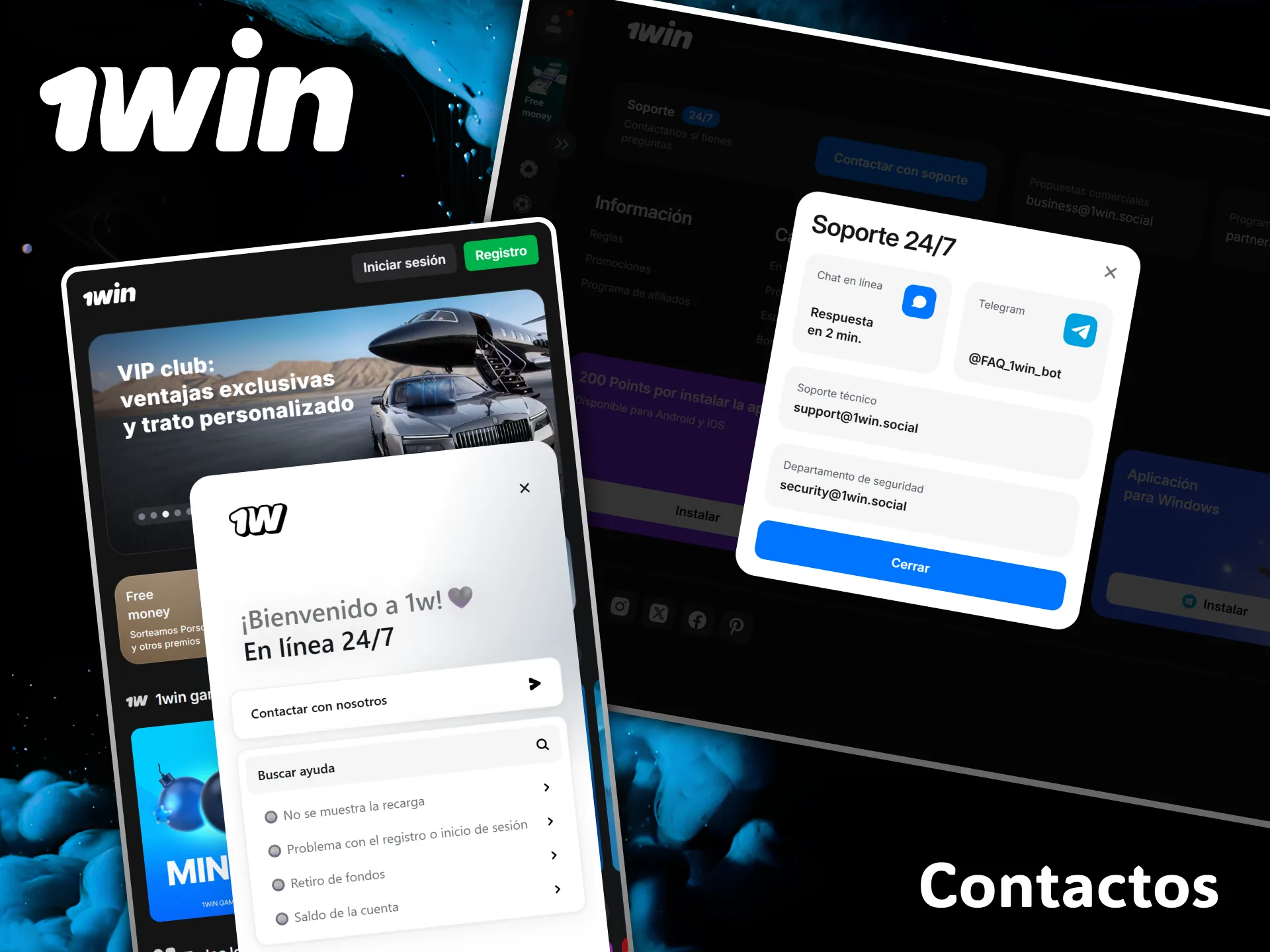 Easily contact the 1win platform's 24/7 technical support service.