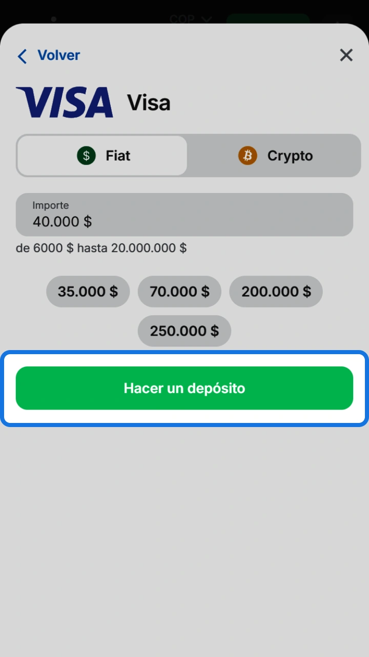Confirm your transaction securely by pressing the deposit button on 1win.