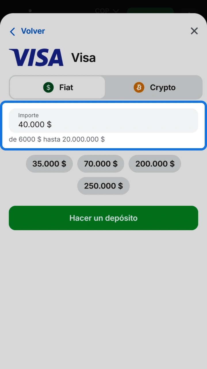 Enter the amount you wish to recharge very easily at 1win.