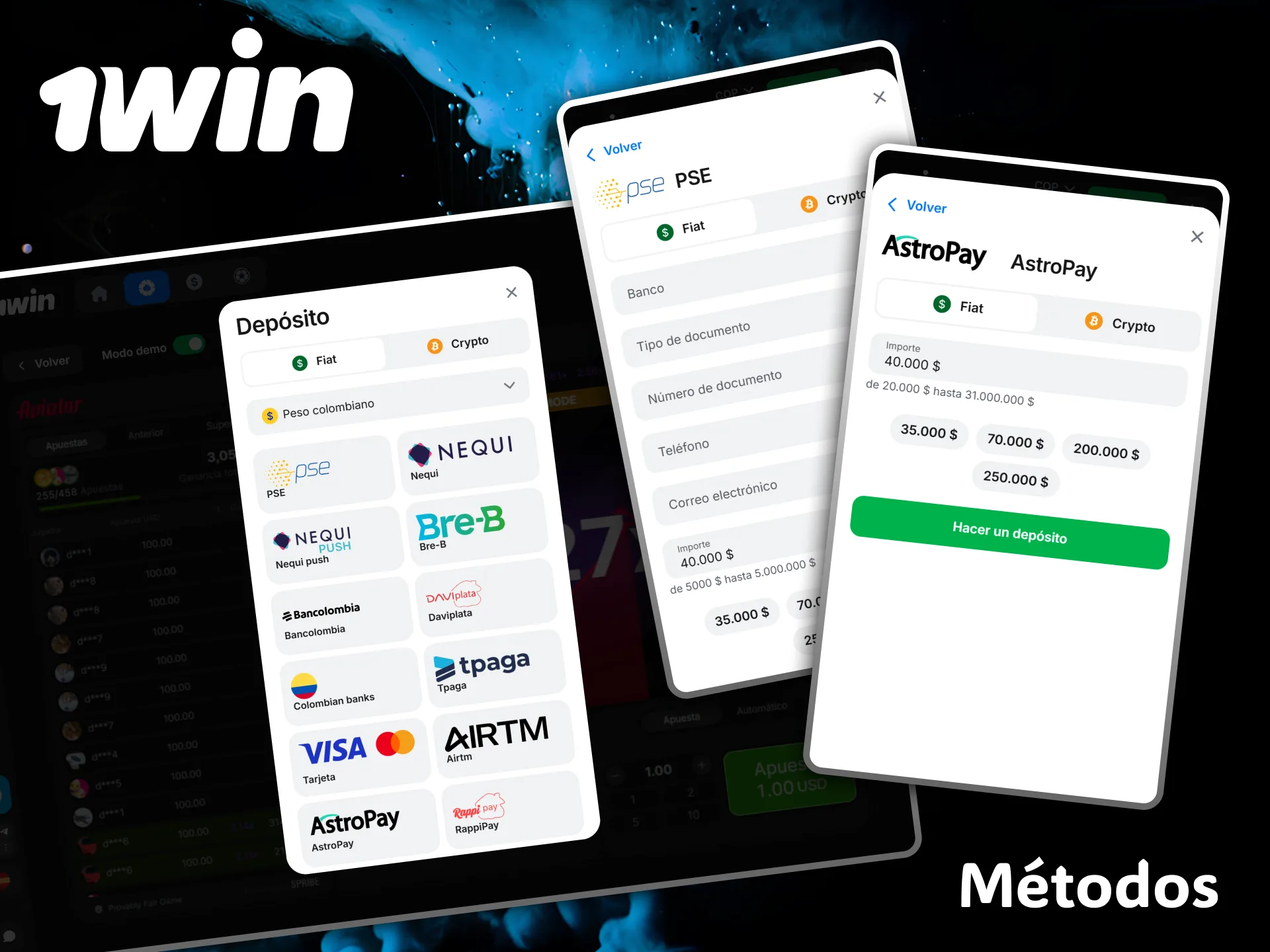Explore all local and international deposit methods enabled on the 1win portal.