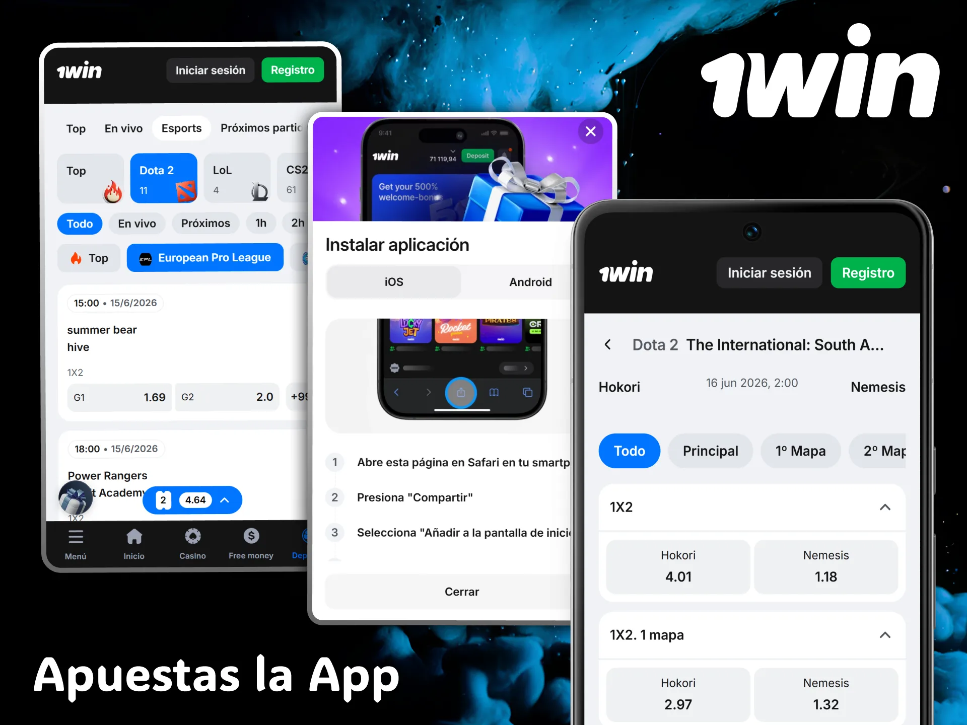 Install the modern 1win mobile app to track your Dota 2 games.