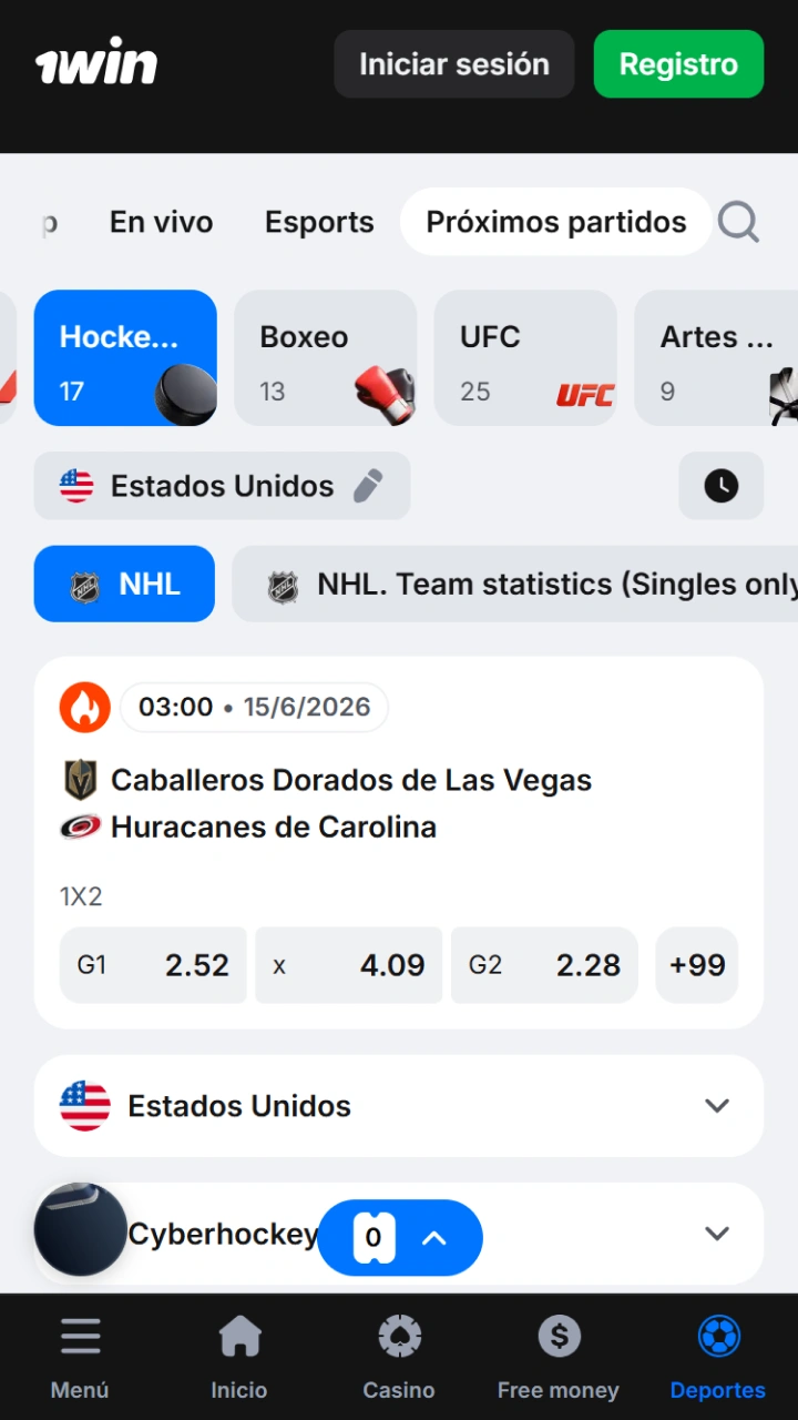 Enter the hockey section and discover unbeatable odds on the 1win platform.