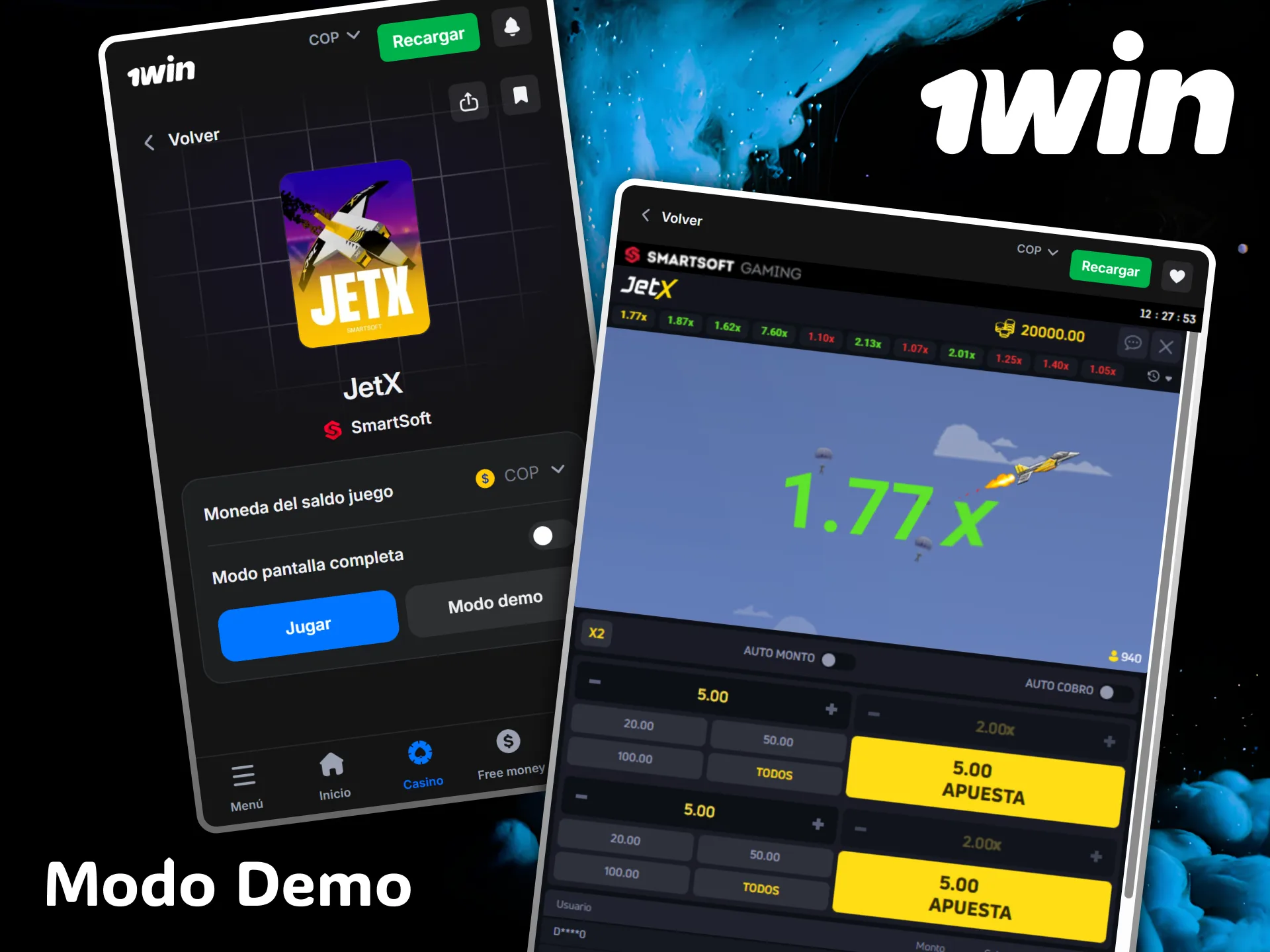 Try JetX's free demo mode to practice risk-free at 1win casino.