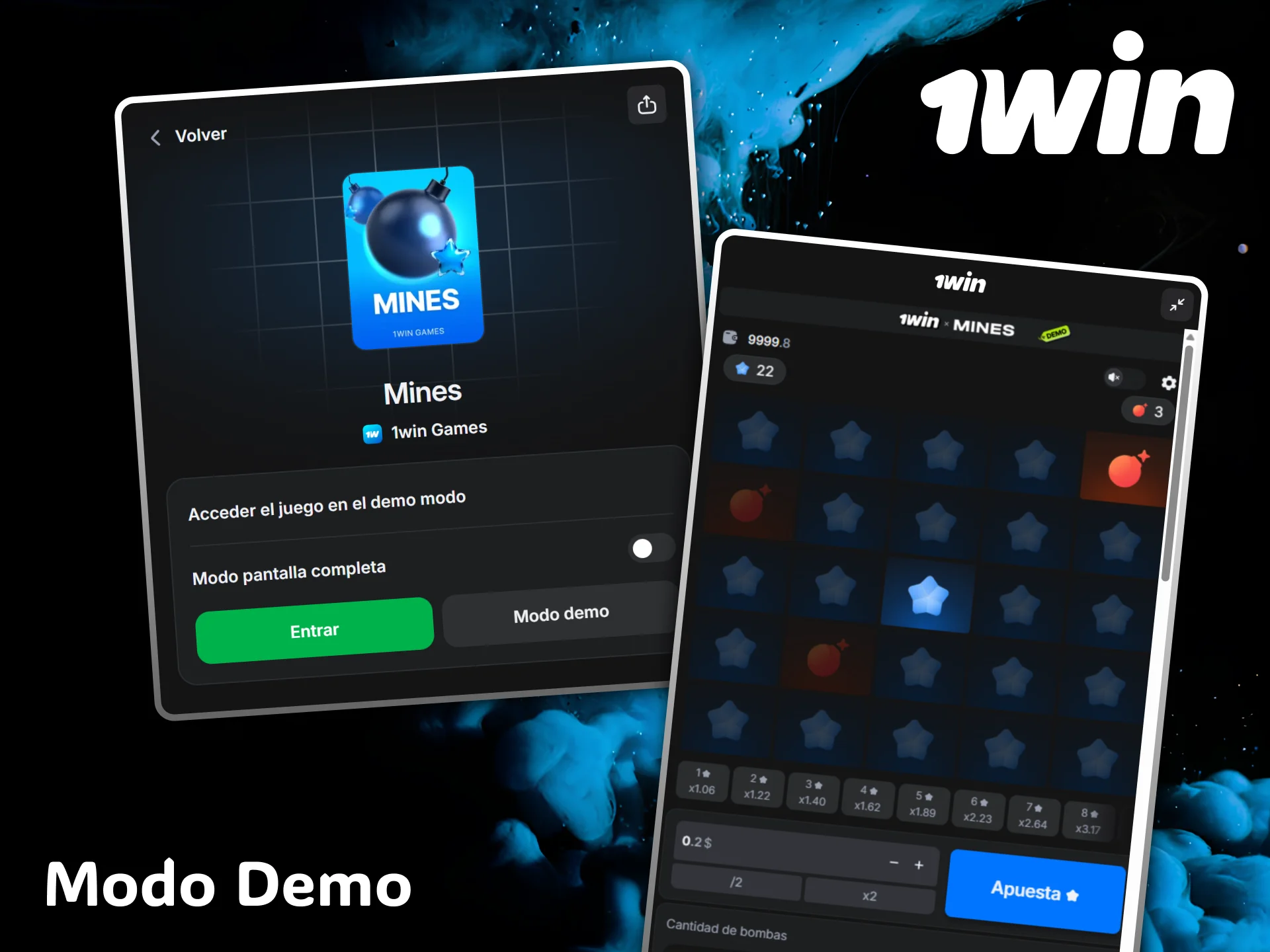 Try Mines' free demo mode to practice risk-free at 1win casino.