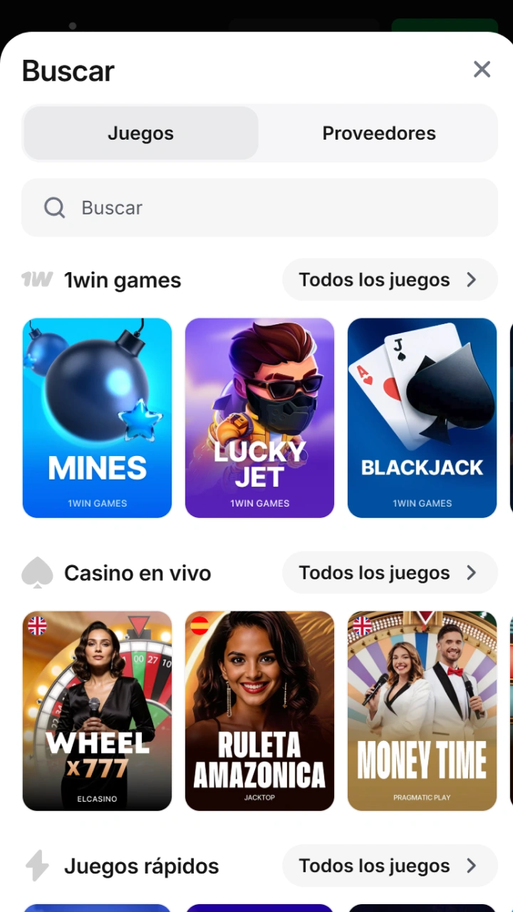 Find the Mines game in the wide and varied section of the 1win casino.