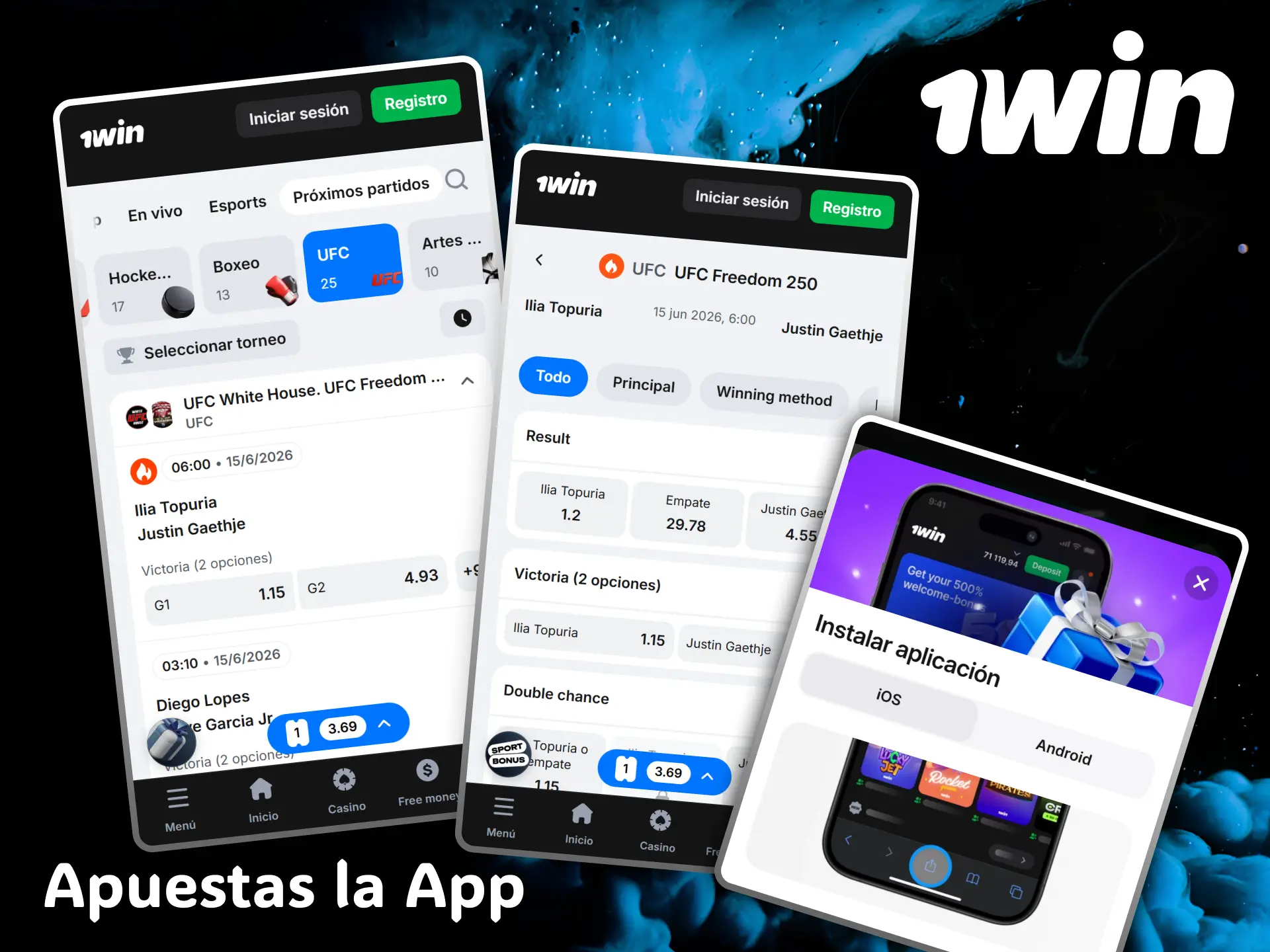 Install the 1win mobile app to follow your live MMA fights.