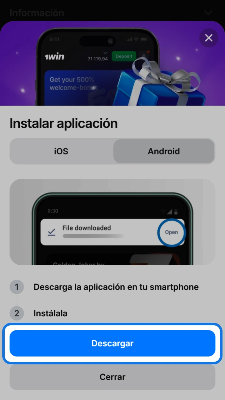 Tap the download button on 1win to install the app and play Penalty Shoot-out.