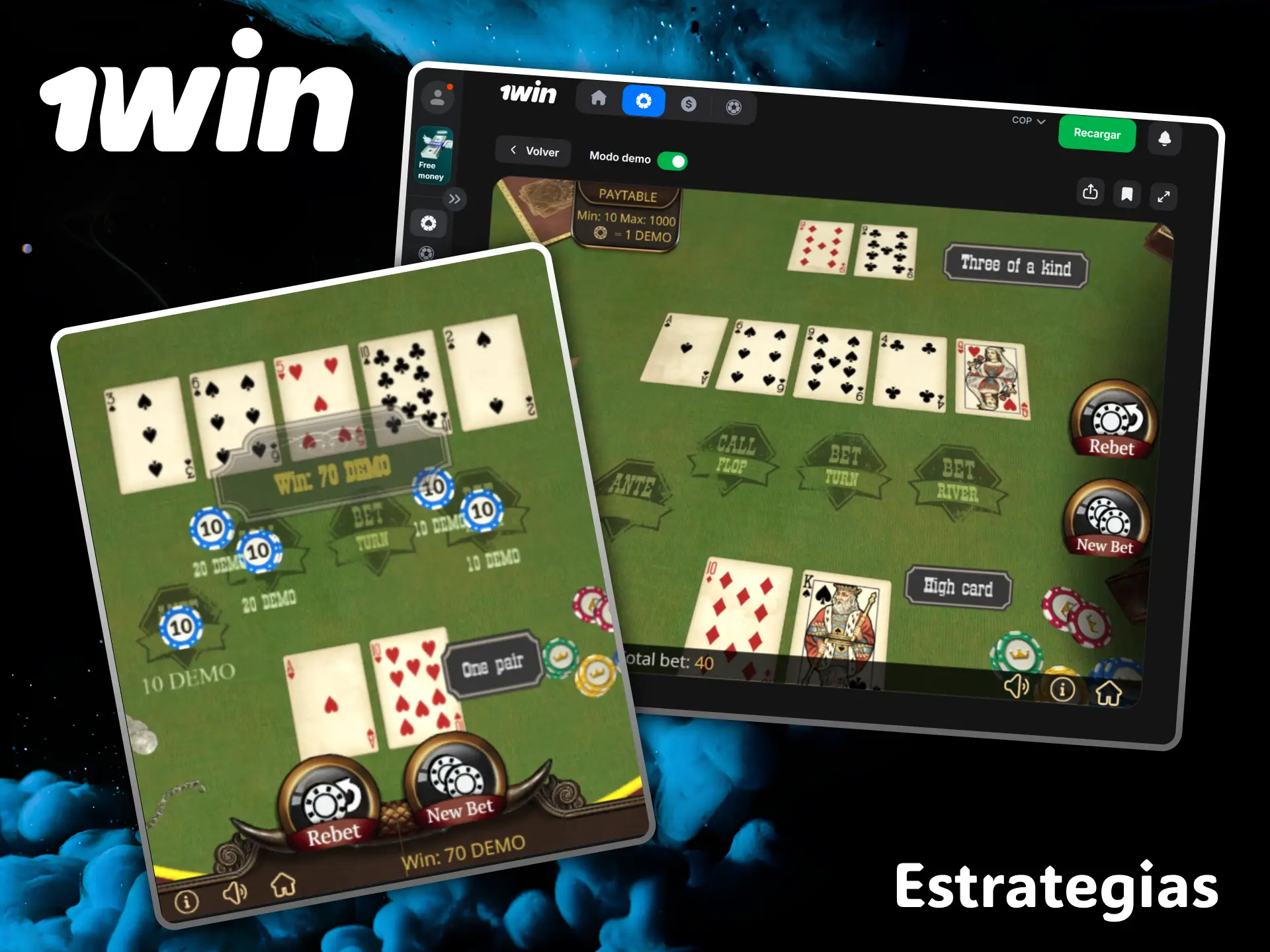 Apply your best Poker strategies and get big wins inside the 1win casino.