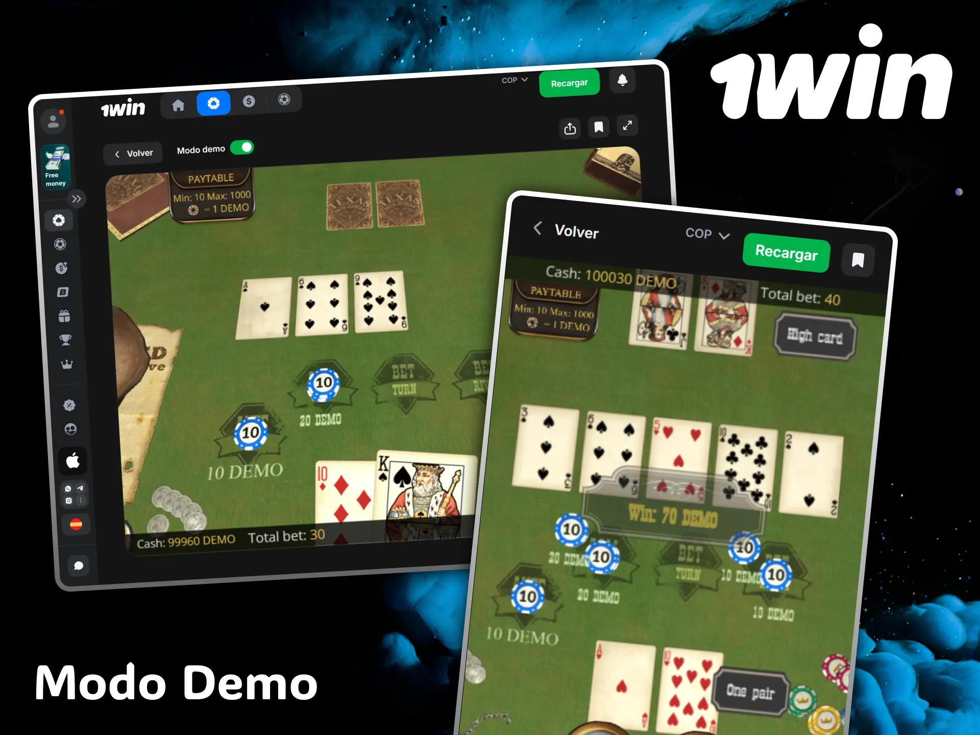 Practice for free in the convenient Poker demo mode offered by the 1win casino.