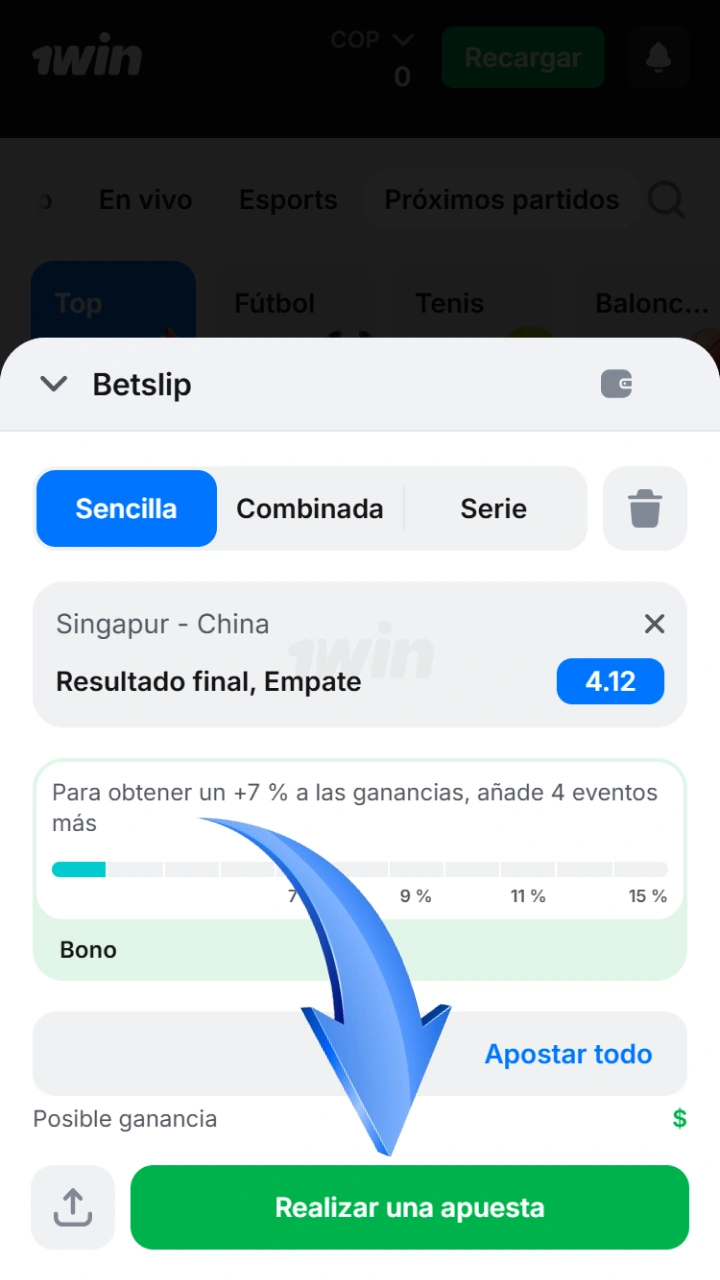 Configure your ticket and place a bet intuitively on the 1win platform.