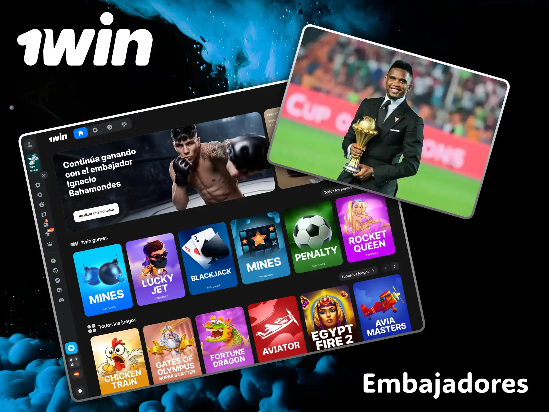 Great champions and world figures proudly represent the prestigious 1win platform.