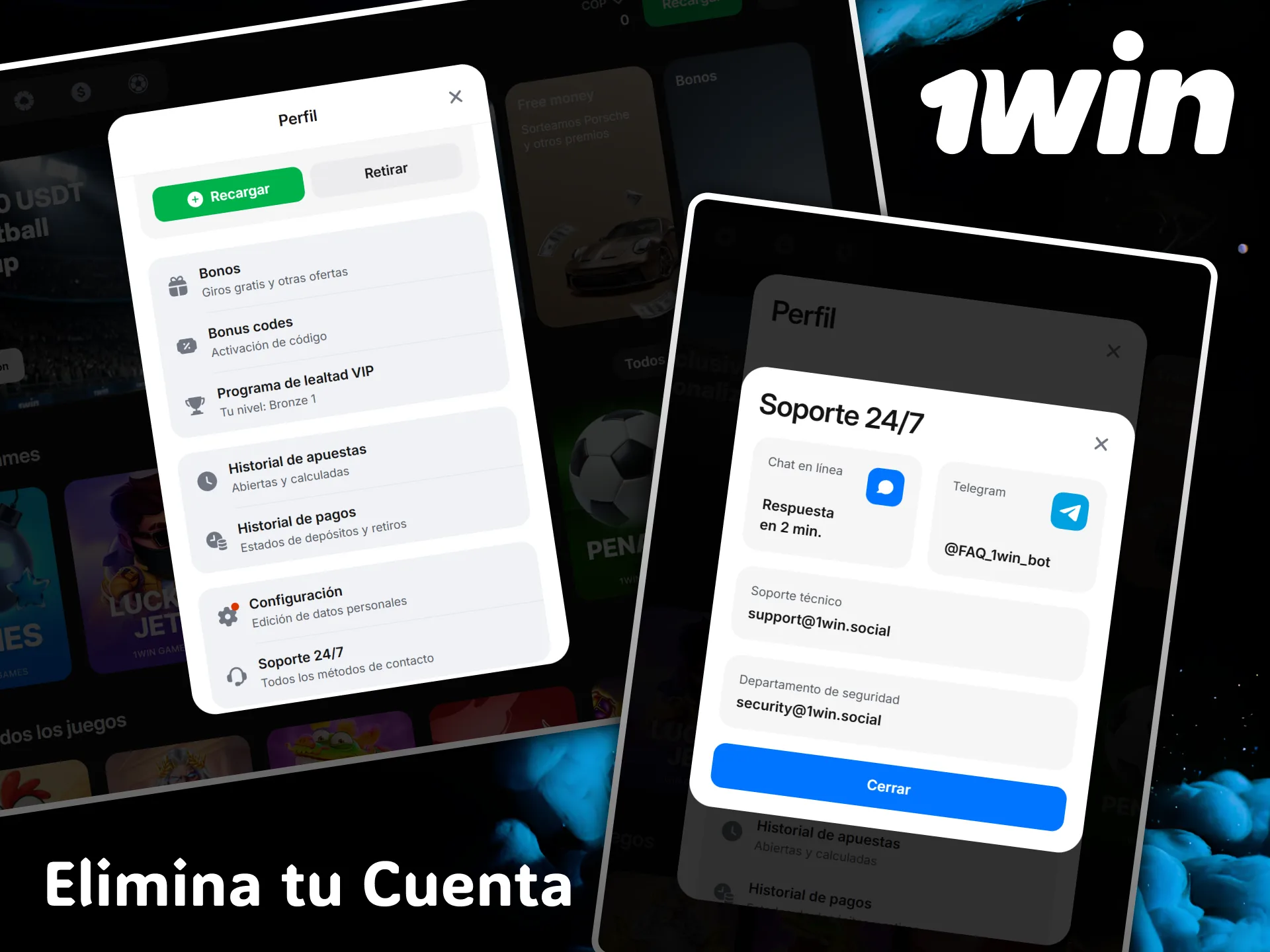 1win's attentive support service helps you manage your profile.