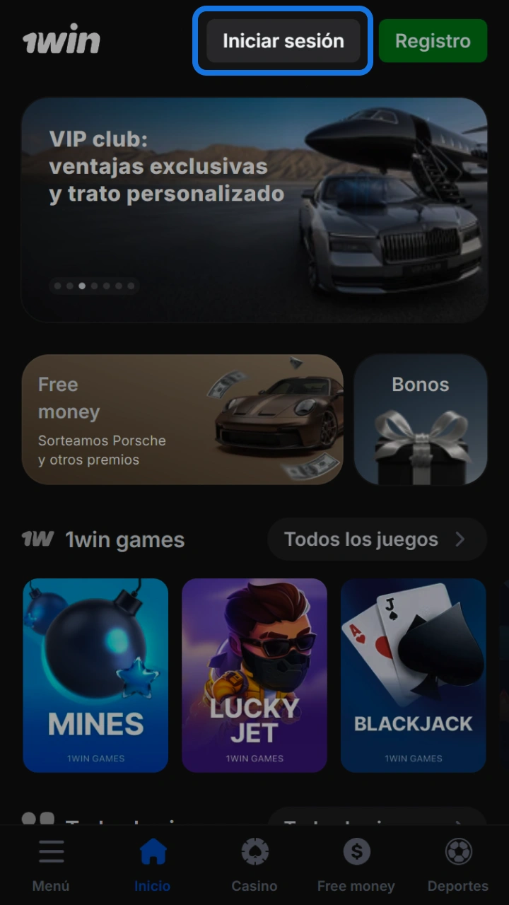 Click on "Login" within the 1win platform and enjoy your games.