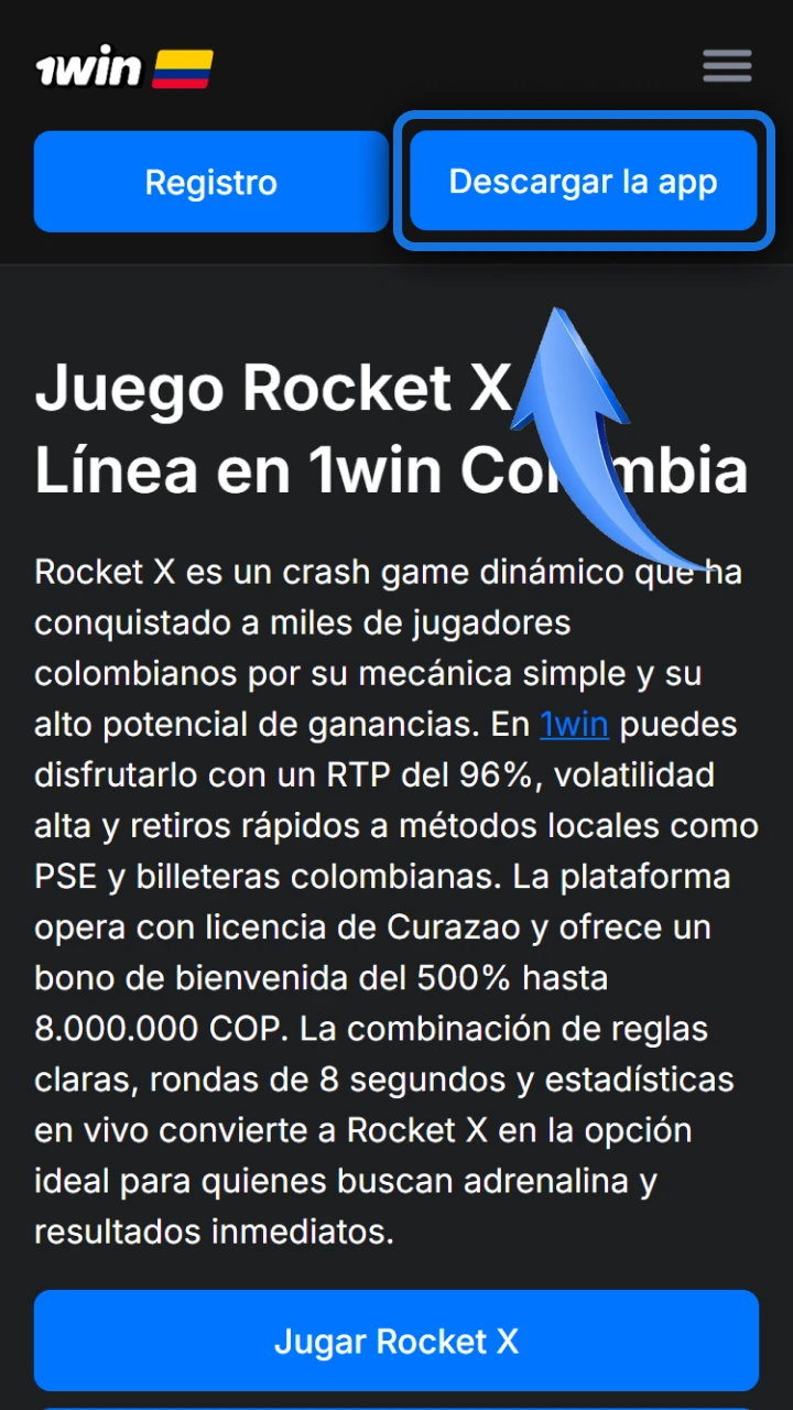 Click the download button on the 1win website to enjoy the wonderful game Rocket X.