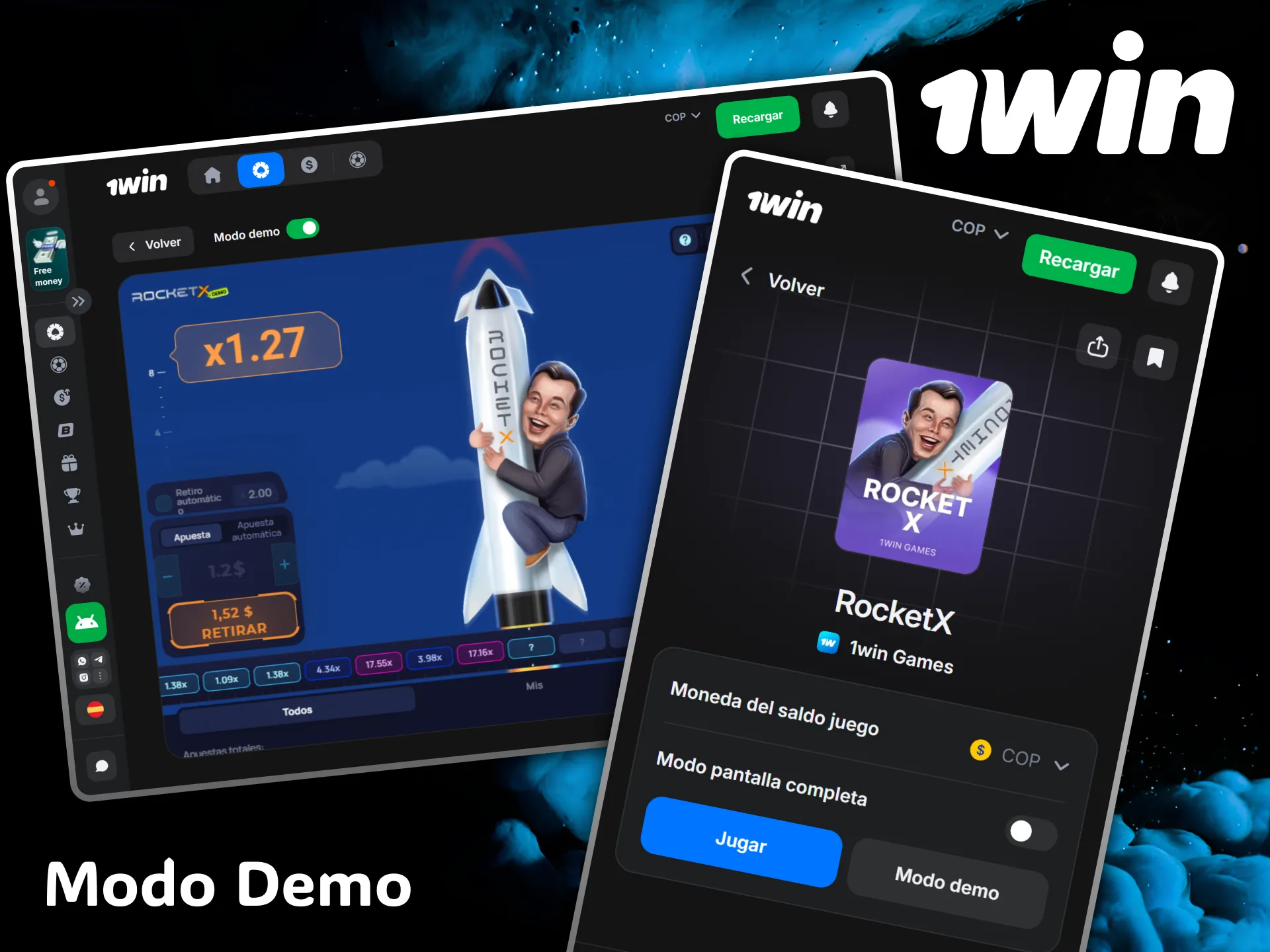 Try Rocket X's free demo mode and have fun risk-free at 1win casino.