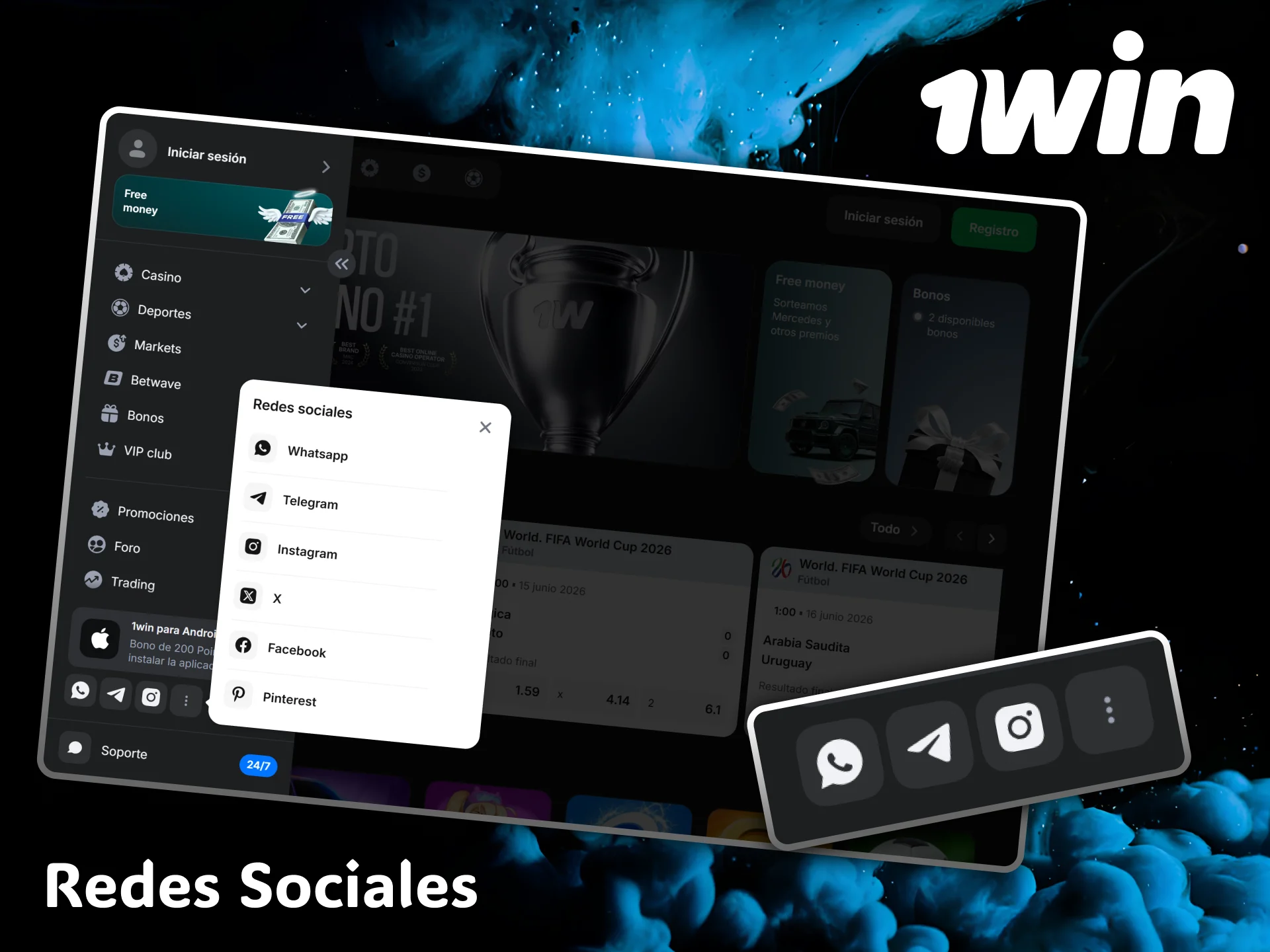 Find the official links to all of 1win's active social media networks.