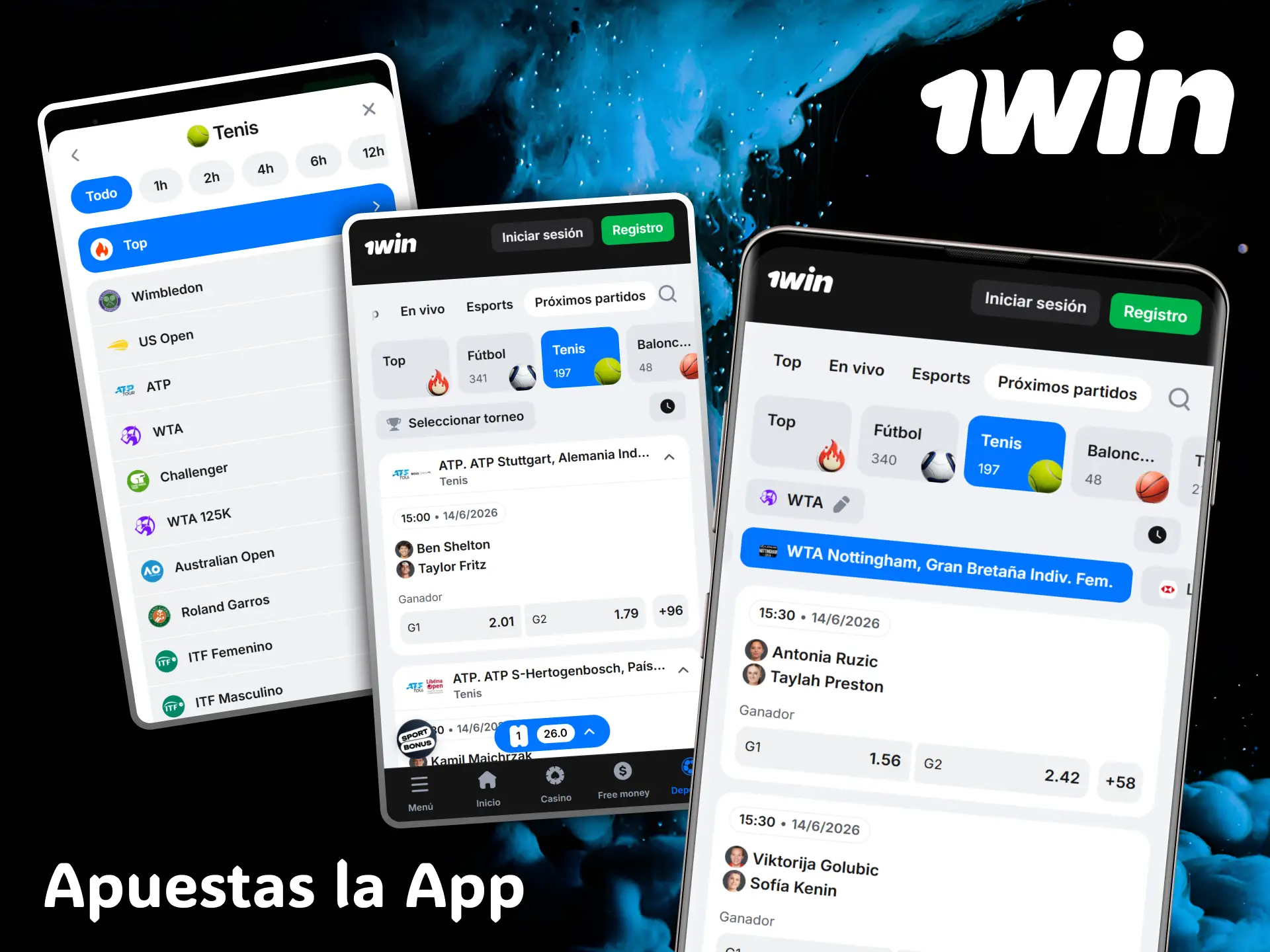 Follow live tennis matches by installing the convenient 1win mobile app.
