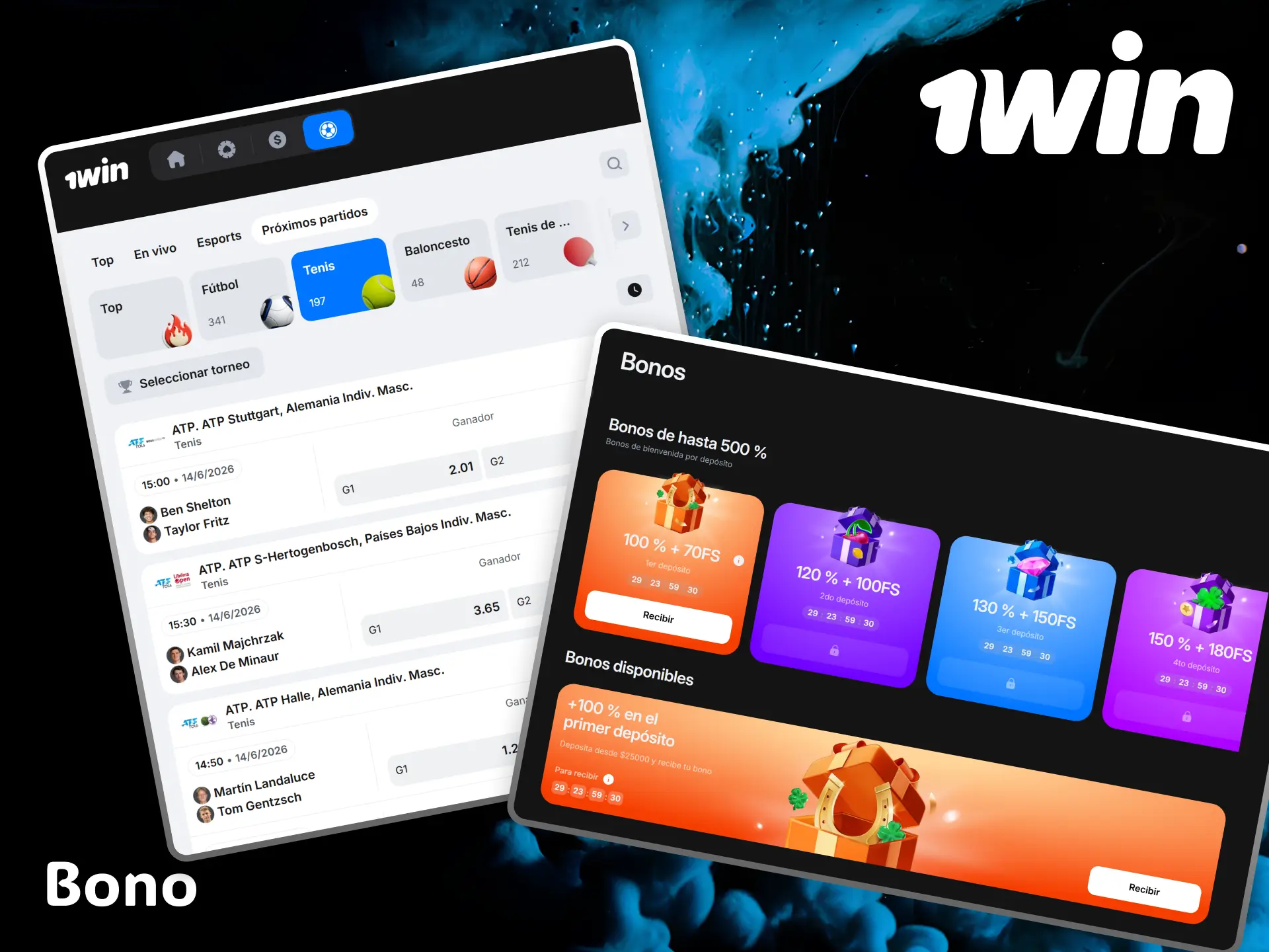 Take advantage of an amazing welcome bonus to boost your tennis winnings with 1win.