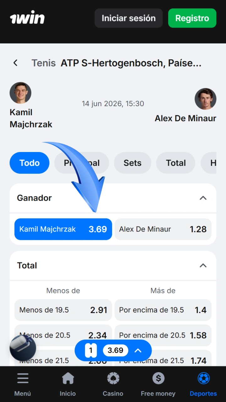 Select your favorite tennis match from the best events available on 1win.